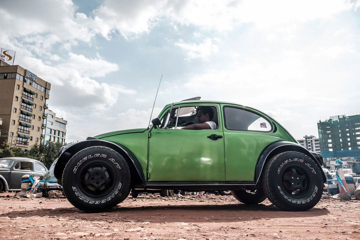 An adapted VW Beetle car is pictured during the first event gathering owners of classic Volkswagen owners, in Addis Ababa, on December 21, 2019. (Photo by EDUARDO SOTERAS / AFP)